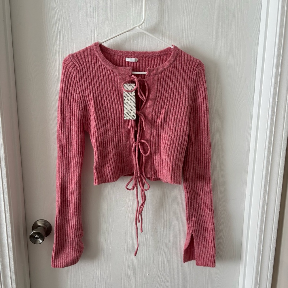 Kimchi Blue Dusty Rose Ribbed Knit Tie Top